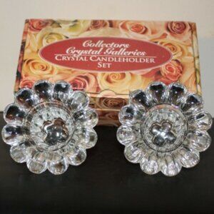 Vintage Pair Collectors Crystal Galleries Candleholder,         12 - Petal Flowe